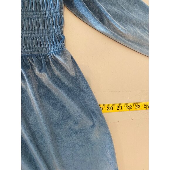 Lauren Conrad Blue Velour Long Sleeve Smocked Dress Medium - Picture 11 of 12